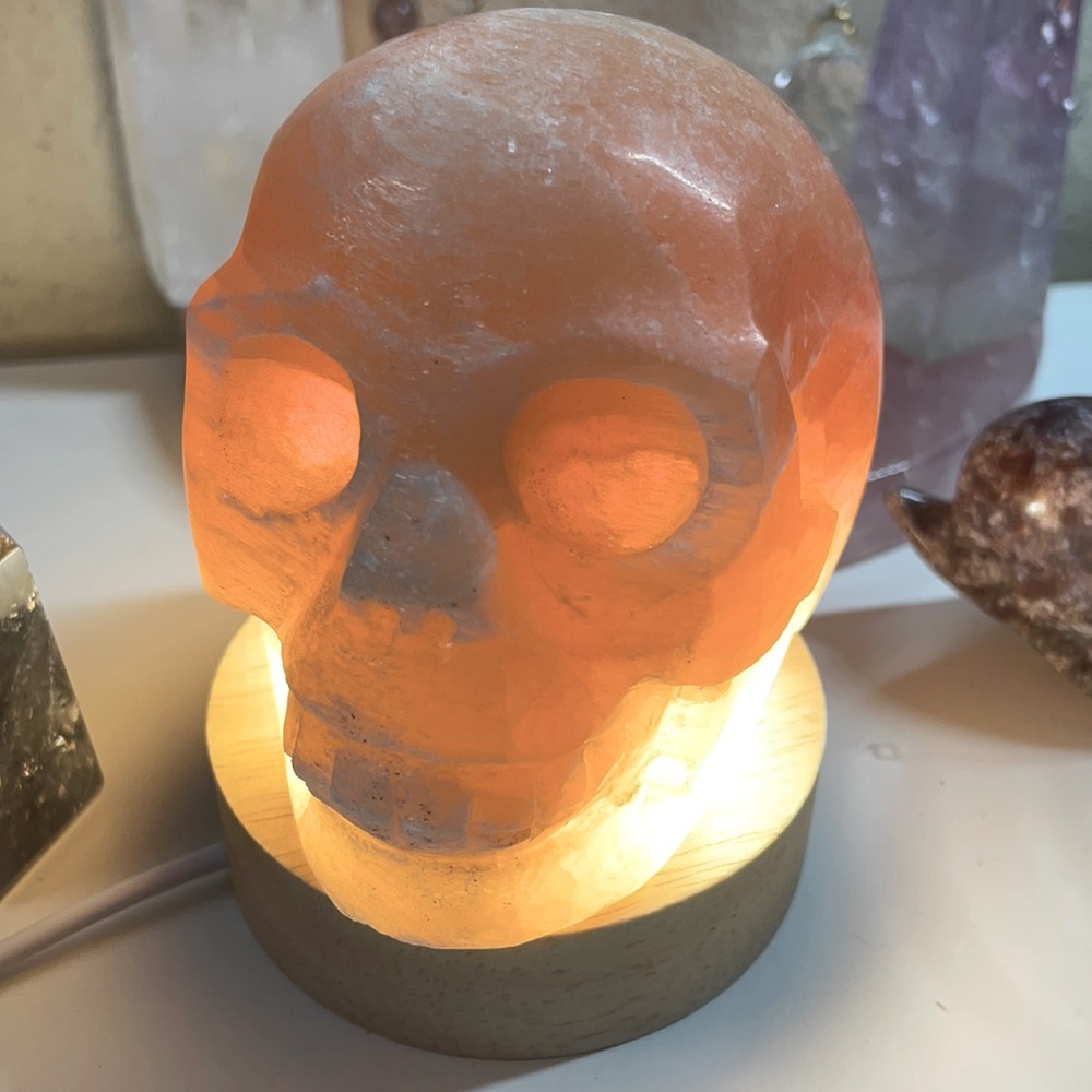 Peach Selenite Skull